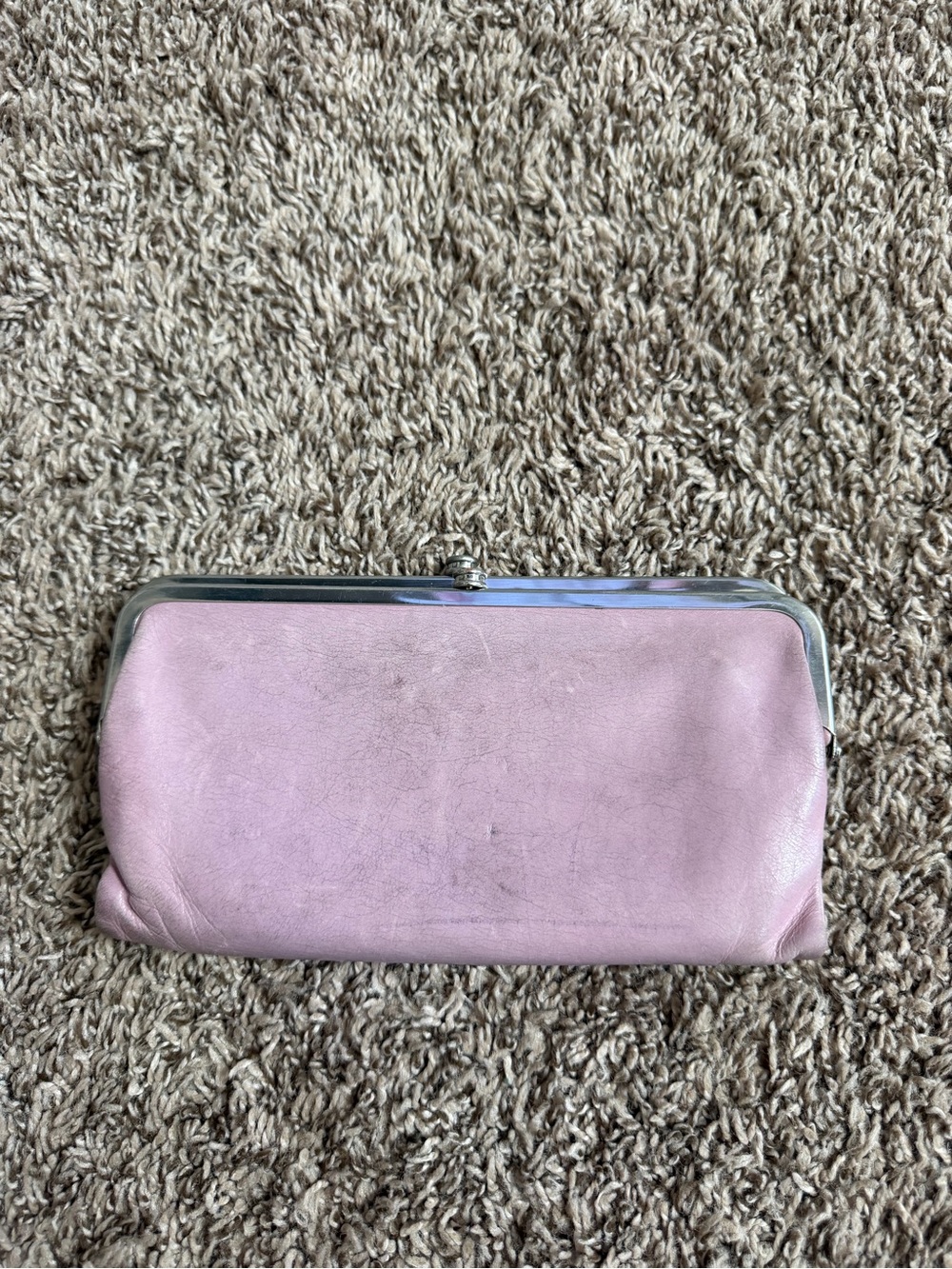 HOBO Pink Leather Frame Clutch Wallet with Silver Trim
